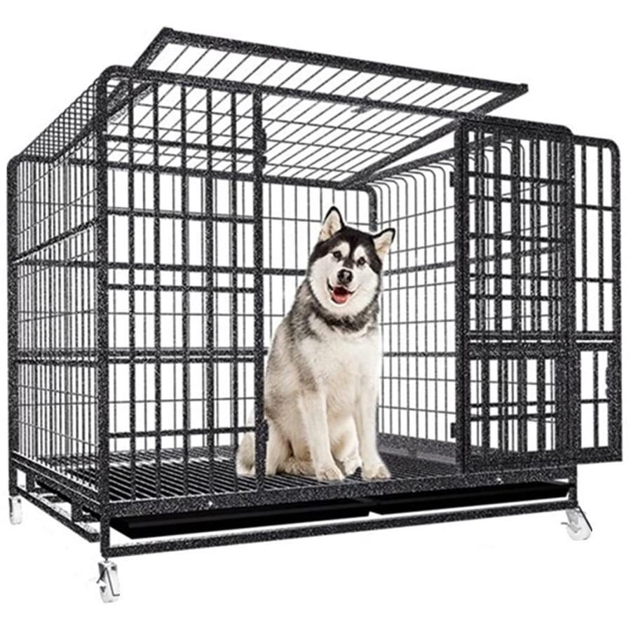 ペットケージ 鉄製 犬檻 犬小屋 ケージ ペットサークル ドッグケージ ペットフェンス 大型 中型犬用 ペット用品 ダブルドア キャスター付き ケージ E1490003768(13273円)