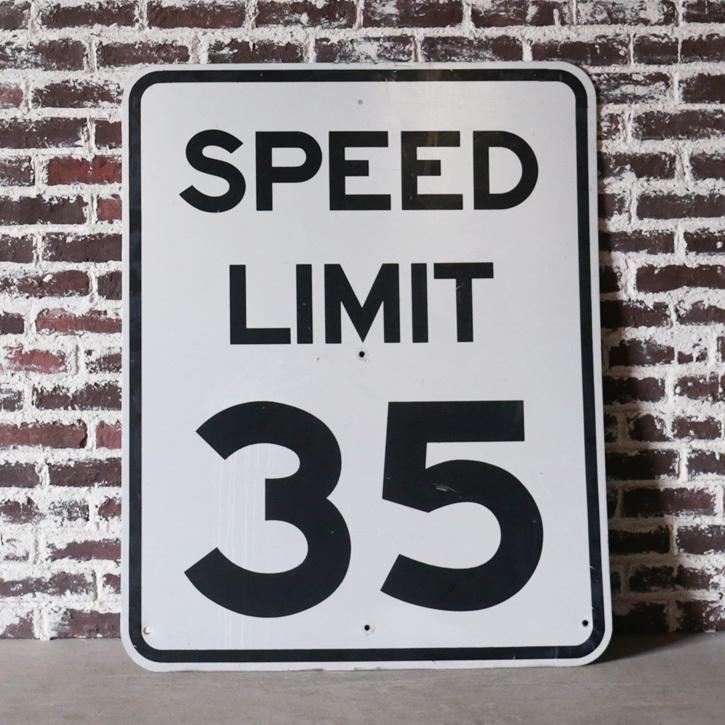 SPEED LIMIT 35 看板 アメリカ 道路標識 ヴィンテージ 白 ロードサイン
