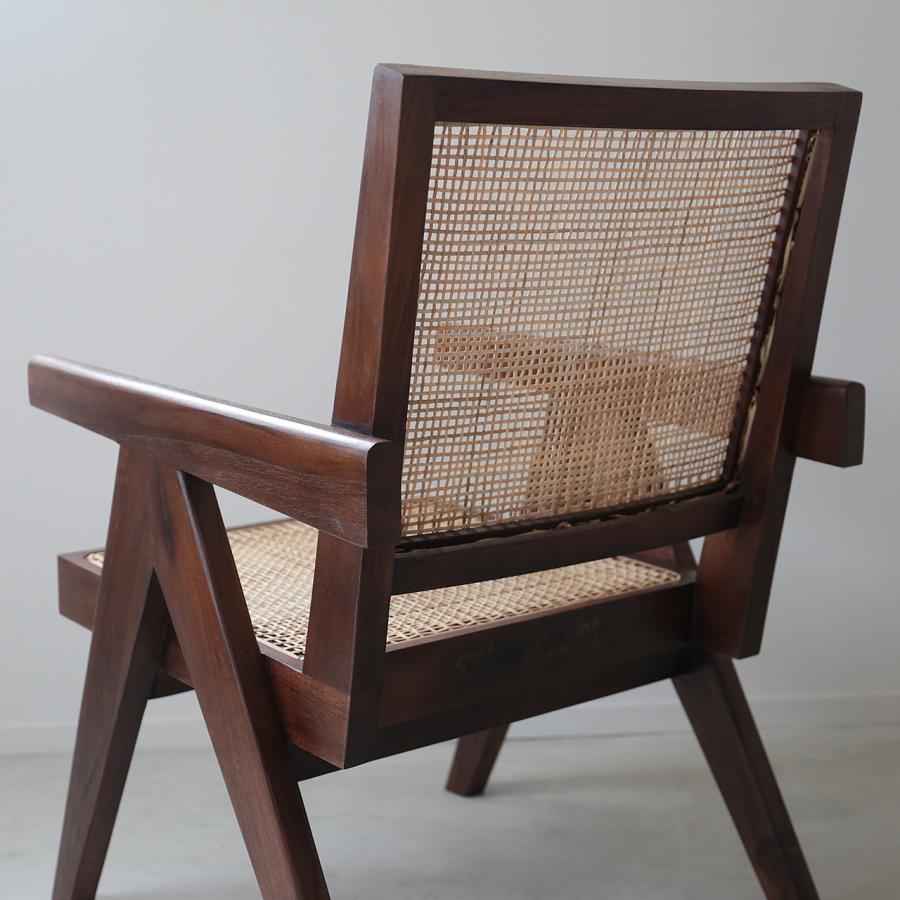 ピエール・ジャンヌレ オフィスチェア ラタン 古材 チーク ビルマチーク 椅子 ブラウン Pierre Jeanneret V-leg Office Chair リプロダクト ル・コルビュジエ｜anotherlifefurniture｜11