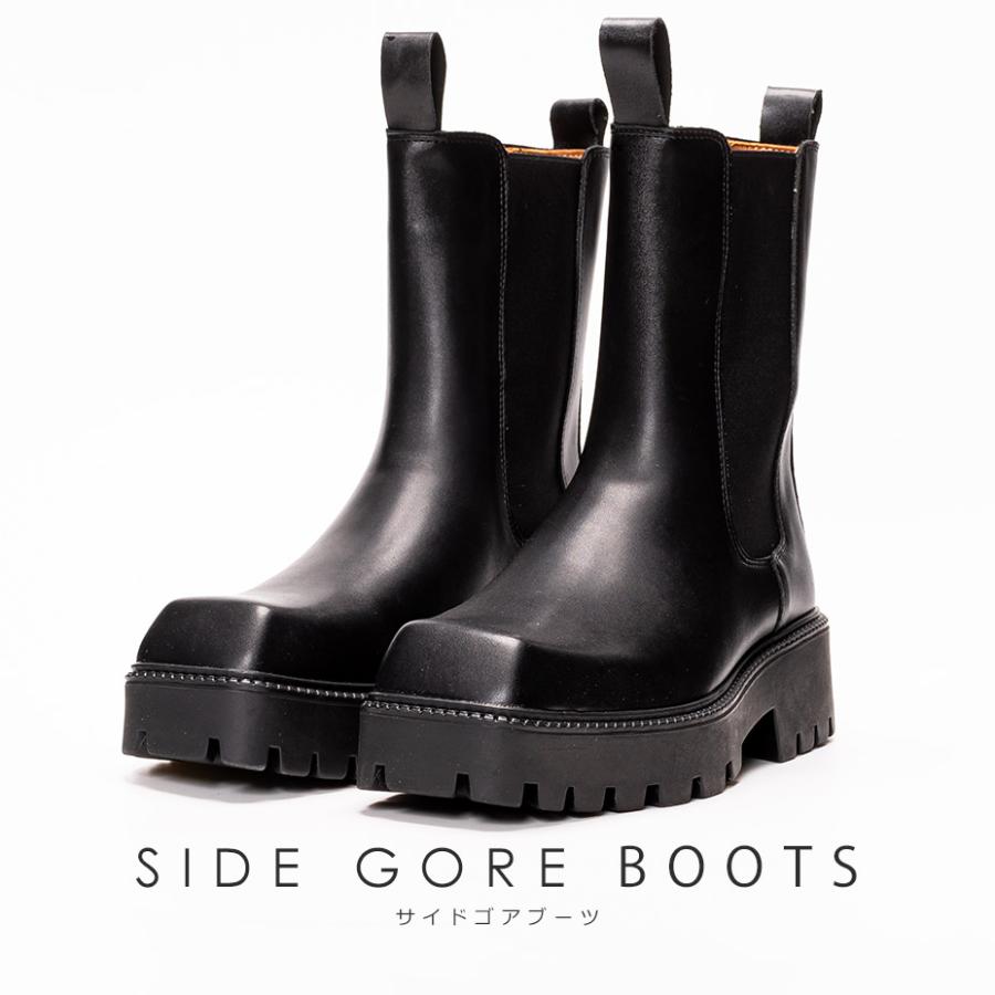 endevice レザー サイドゴアブーツ ブラック endevice ブーツ ウェッジソール レザー サイドゴアブーツ