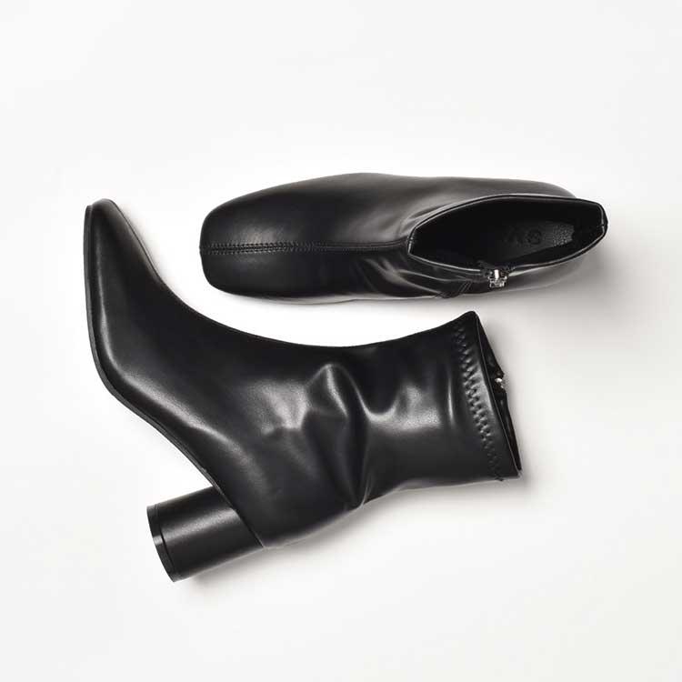 ショートブーツ レディース 靴 太ヒール サイドジップ スクエア