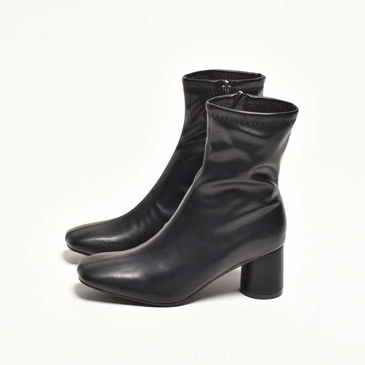 ショートブーツ レディース 靴 太ヒール サイドジップ スクエア