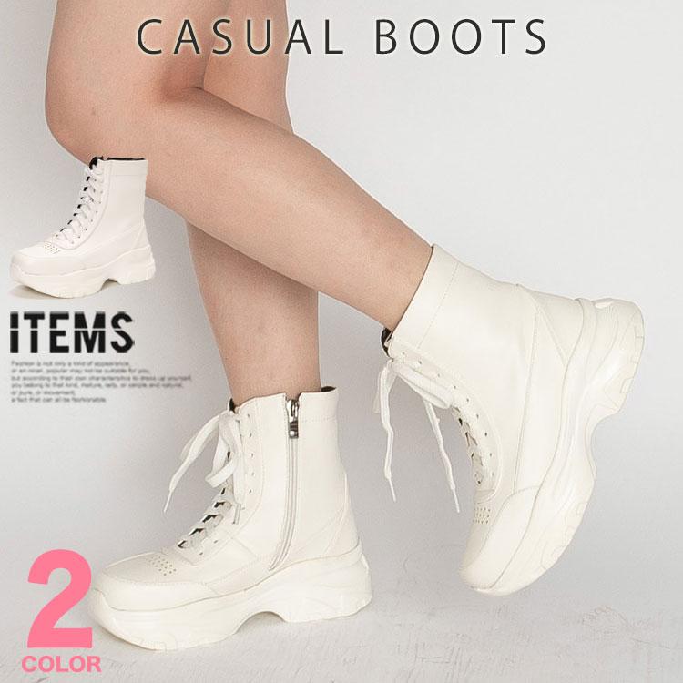 ショートブーツ レディース 厚底ブーツ レースアップブーツ