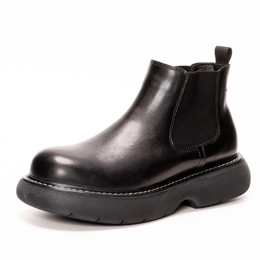 サイドゴアブーツ メンズ 靴 厚底ブーツ ショートブーツ ハイカットブーツ チェルシーブーツ 革靴 おしゃれ 黒 | SVEC | 04