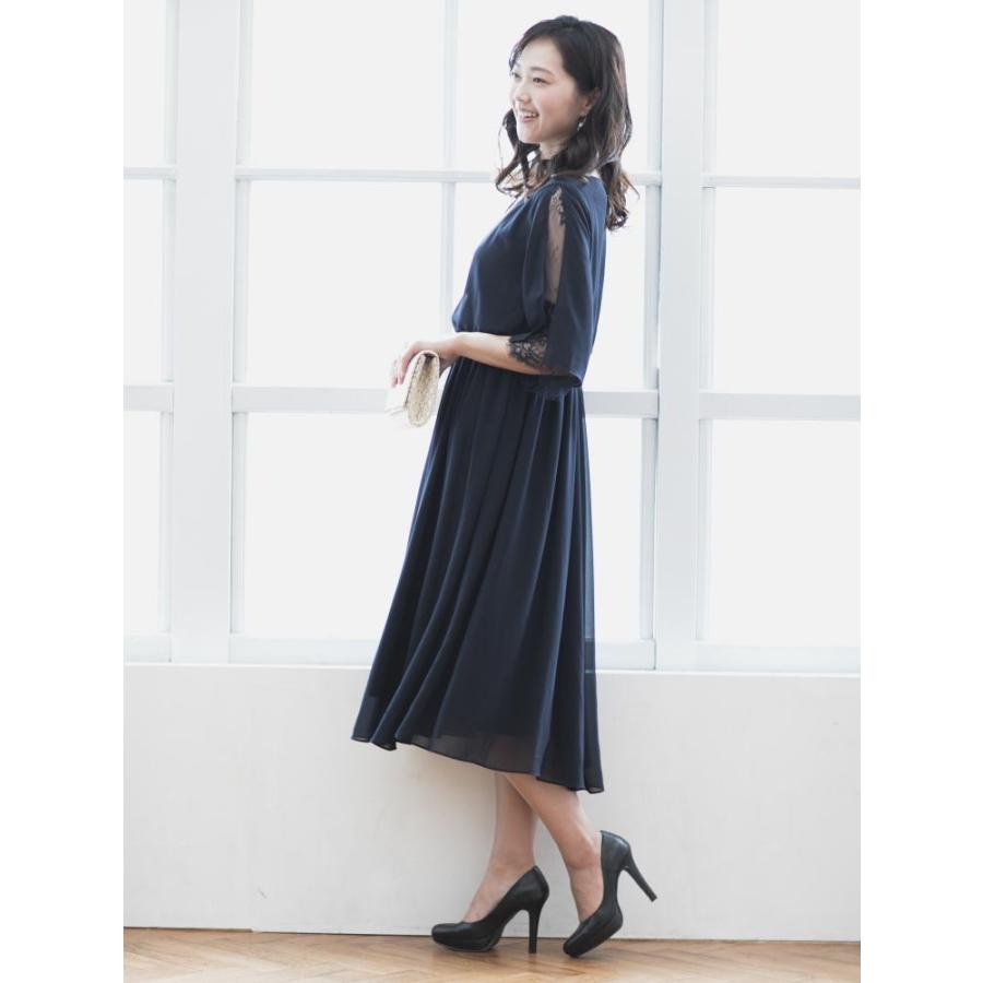 Dressy-Day★タイ　袖付き　パーティードレス＋パンプス★結婚式　母親 ギャザースリーブ パーティードレス 大きいサイズ七分袖&ミモレ