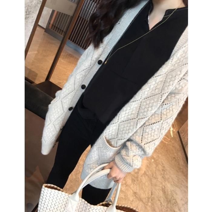 【カシミヤフェア】ニット レディース   カシミヤカーディガン 厚手 透かしケーブル編み  ミドル丈 カシミヤ混 羽織り ふんわり暖かい [１色展開]