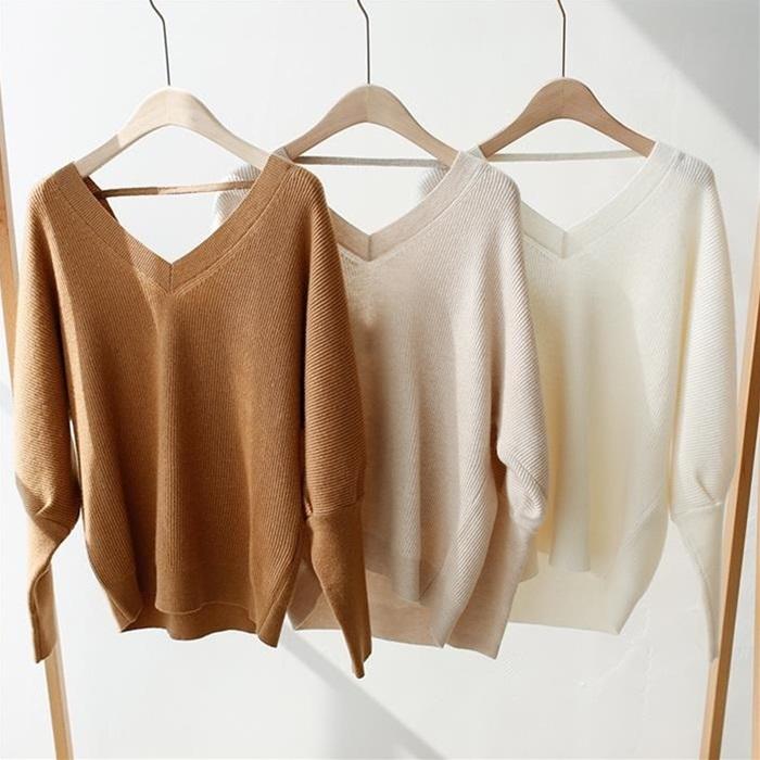 【カシミヤフェア】ニット レディース 大きな Vネック  カシミヤ100% 内モンゴル産 トップス  プルオーバー  ニットセーター 長袖   ゆるシルエット[３色展開]