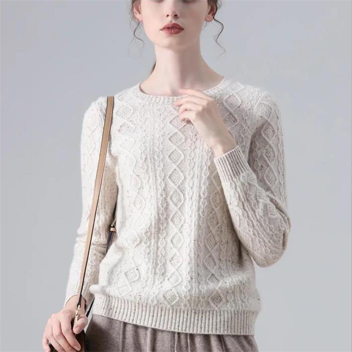 【カシミヤ フェア】レディース　 ニット　カシミヤ100％　ケーブル　クルーネックニット 　プルオーバー　 セーター カシミア トップス [３色展開]