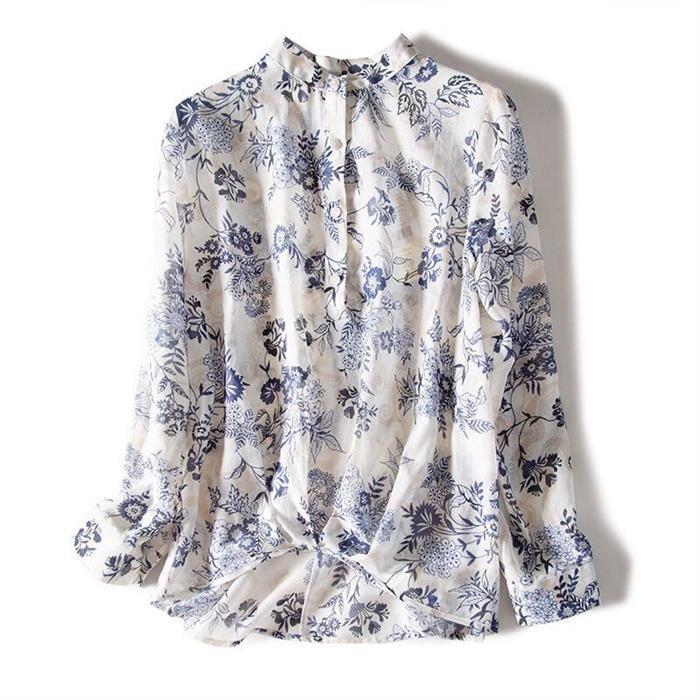 【シルク フェア】レディース シルク シャツ トレンド プリント 小花柄 シルク100％ BASICシルエット 通勤 大人オシャレ [１色展開]