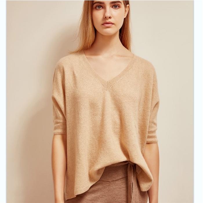 【内モンゴルカシミヤ】レディース ニット  　カシミヤ100% 　ゆったり ドルマンスリーブ 7部袖　大きなＶネック　リラックス　 カシミア トップス[4色展開]