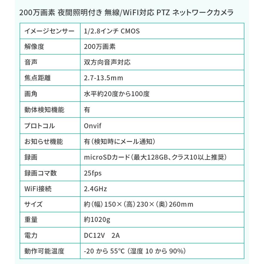 【今だけポイント10倍！〜5/31まで】防犯カメラ 屋外 ワイヤレス 無線 WiFi PTZ ネットワークカメラ 監視 IPカメラ スマホ SDカード録画 夜間照明付き｜anshinlife｜10