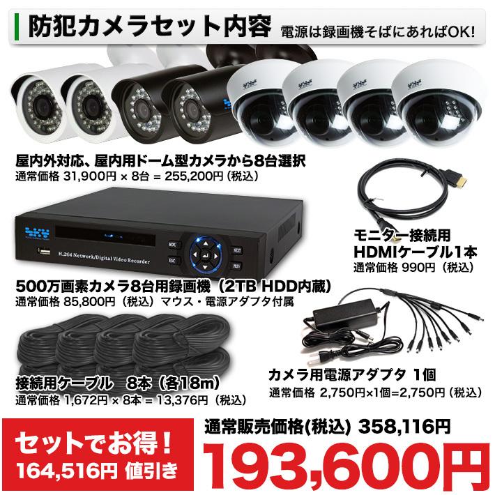 防犯カメラ 集音 マイク搭載 500万画素 赤外線暗視 レコーダーセット