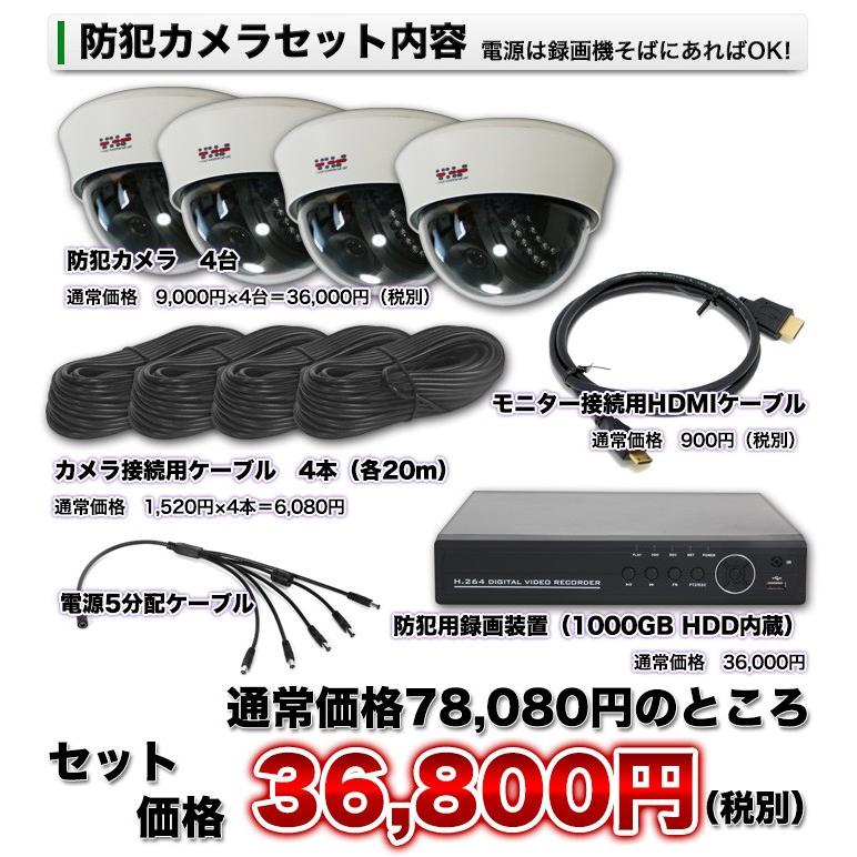 防犯カメラ 屋内用 ドーム型 画素数が選べる 4台セット 監視カメラ