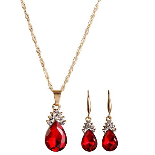 スワロフスキー 逆 ティアドロップ ネックレス 5P レッド カラーストーン