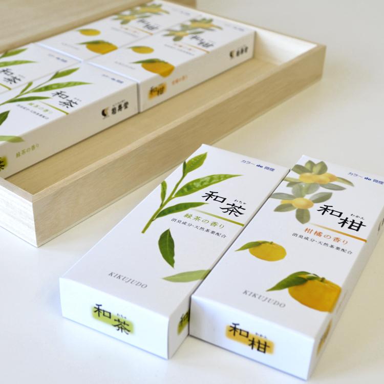 6箱入 桐箱 和柑・和茶アソート 6箱入り 桐箱入り 菊寿堂 人気のお線香の詰合せ 1箱約30g アソート 柑橘 緑茶 消臭成分配合 贈答用 ...