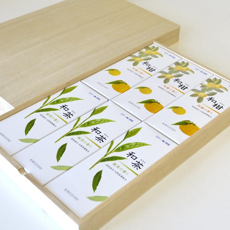 6箱入 桐箱 和柑・和茶アソート 6箱入り 桐箱入り 菊寿堂 人気のお線香の詰合せ 1箱約30g アソート 柑橘 緑茶 消臭成分配合 贈答用 ...