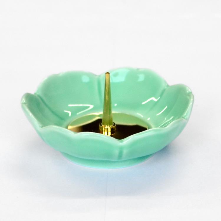 花形燭台 青 陶器製燭台 ろうそく立て ろうそく 仏具 仏壇 花形燭台 青 陶器製燭台 ろうそく立て ろうそく 仏具 仏壇