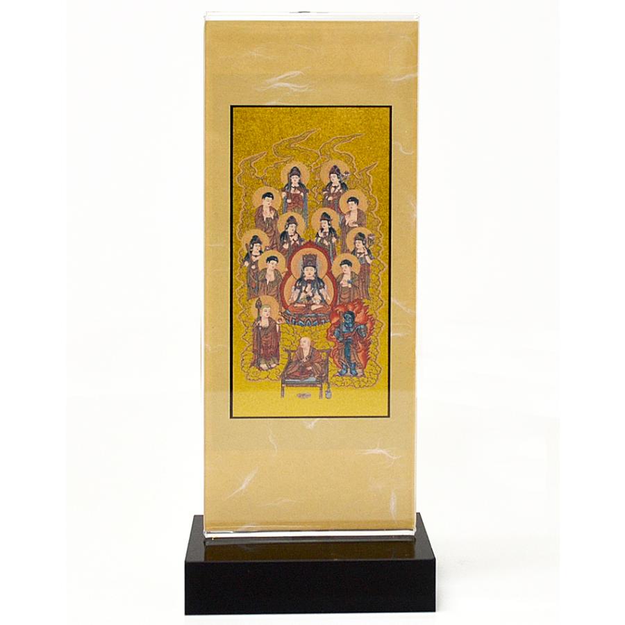 新世紀軸クリア 十三仏・大師入り 金地 大サイズ 高さ6段階調節可能 十三仏 軸 スタンド掛軸 お盆 盆飾り 初盆 供養 仏壇 ミニ仏壇