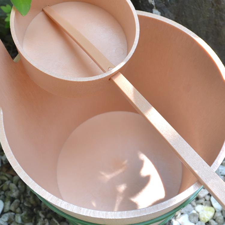 【31日まで】しゃも。さんお取り置き 取っ手もい〜桶セット ひしゃく付き 小さいタイプ タガ:緑