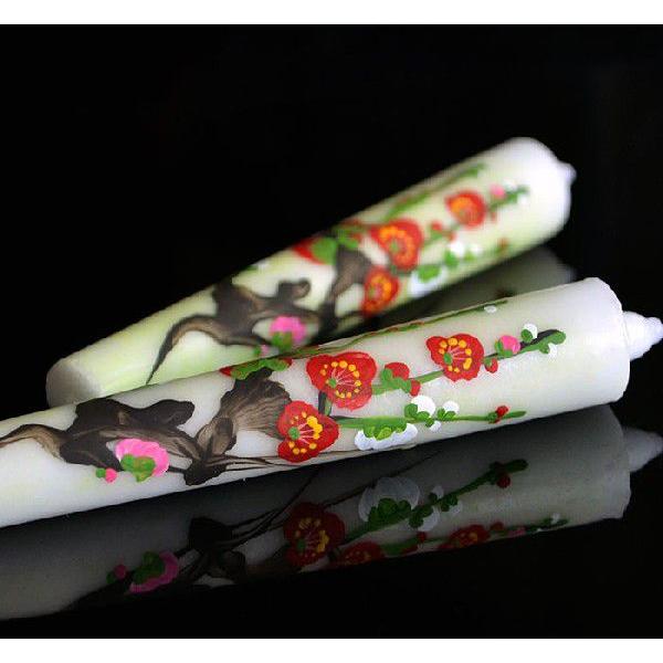 越後花ろうそく 和蝋燭 新潟生まれの手描き絵ろうそく 梅 12cm2本入り ろうそく ローソク|ansindo|02