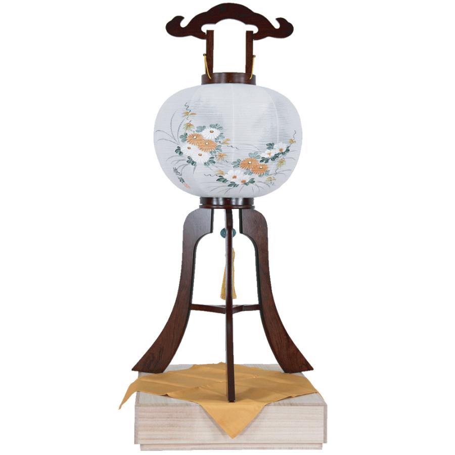 盆提灯 高級提灯 おまけ付 単品 京提灯 紫檀 菊山水 二重張・12号 高さ92cm すっきりコード巻＆線香テスタープレゼント