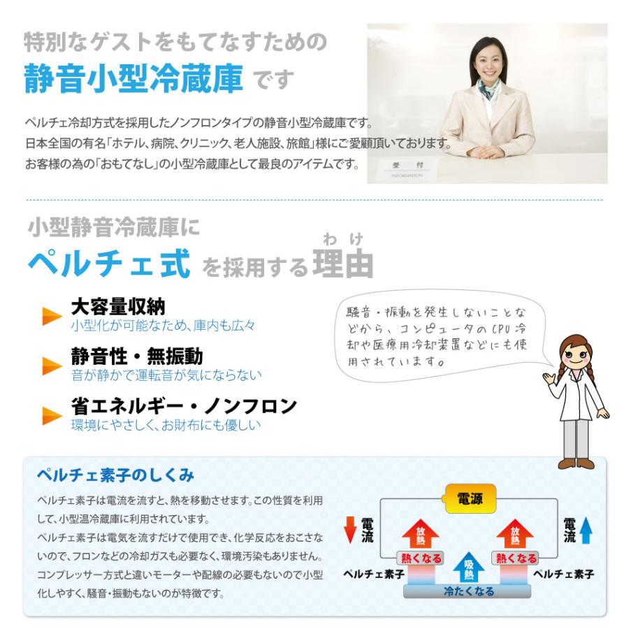小型冷蔵庫 省エネ35リットル型 Peltism(ペルチィズム) 白／黒 右開き／左開き Proシリーズ 病院・クリニック・ホテル向け冷蔵庫 ペルチェ冷蔵庫の画像