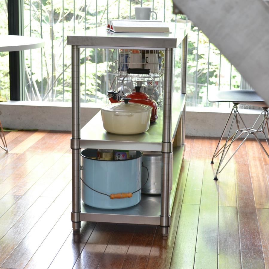 キャスター付ステンレス作業台 ステンレス台 三段 900mm×450mm レンジ