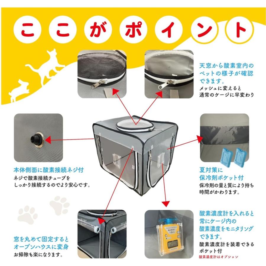 ペット用酸素室 ペットオキシハウス Sサイズ W55×D50×H50cm ブルーグレー色 犬 猫 小型犬 酸素ケージ 酸素テント 酸素ボックス ペット酸素の画像