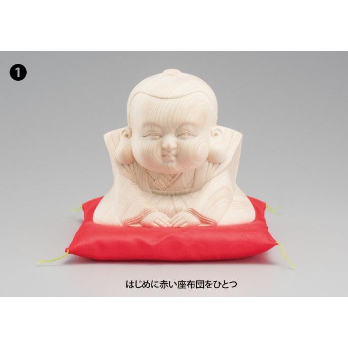 檜一木彫り だんだん福助 座布団3枚付き 座布団 縁起物 福助人形 置物