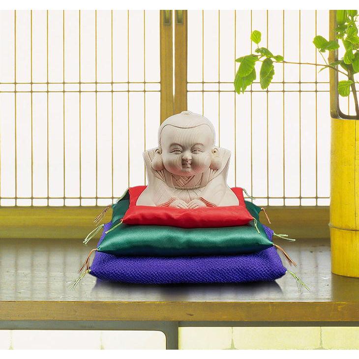 檜一木彫り だんだん福助 座布団3枚付き 座布団 縁起物 福助人形 置物