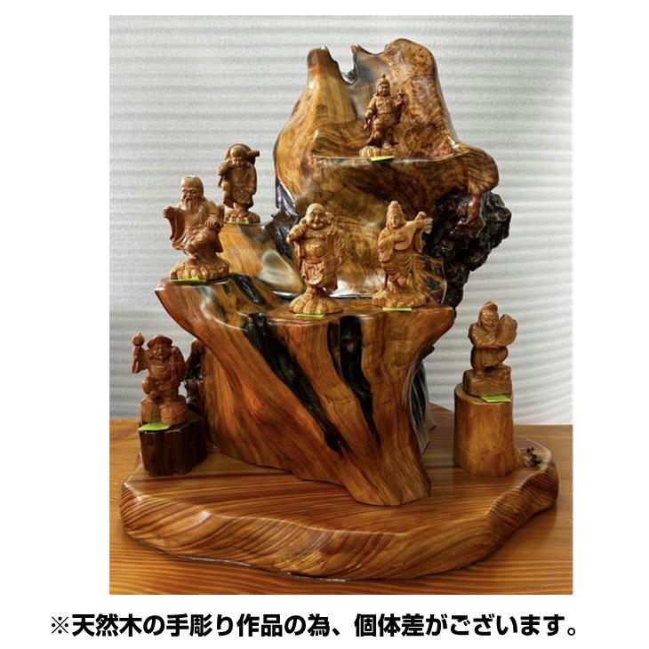 台座付き 神木 屋久杉 七福神 木札、認定シール付き 泊 健一郎作 置物