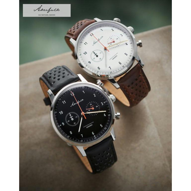 Åkerfalk オーカーフォーク クロノグラフ腕時計 ブラック 12H/24H表示時計 スウェーデン 60'sヴィンテージデザイン アナログ ウォッチ｜antel-store｜02