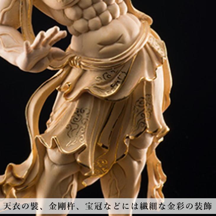 葉偉混 作 金彩天然檜一杢彫り「金剛力士像」二尊一組 木彫り 置き物 