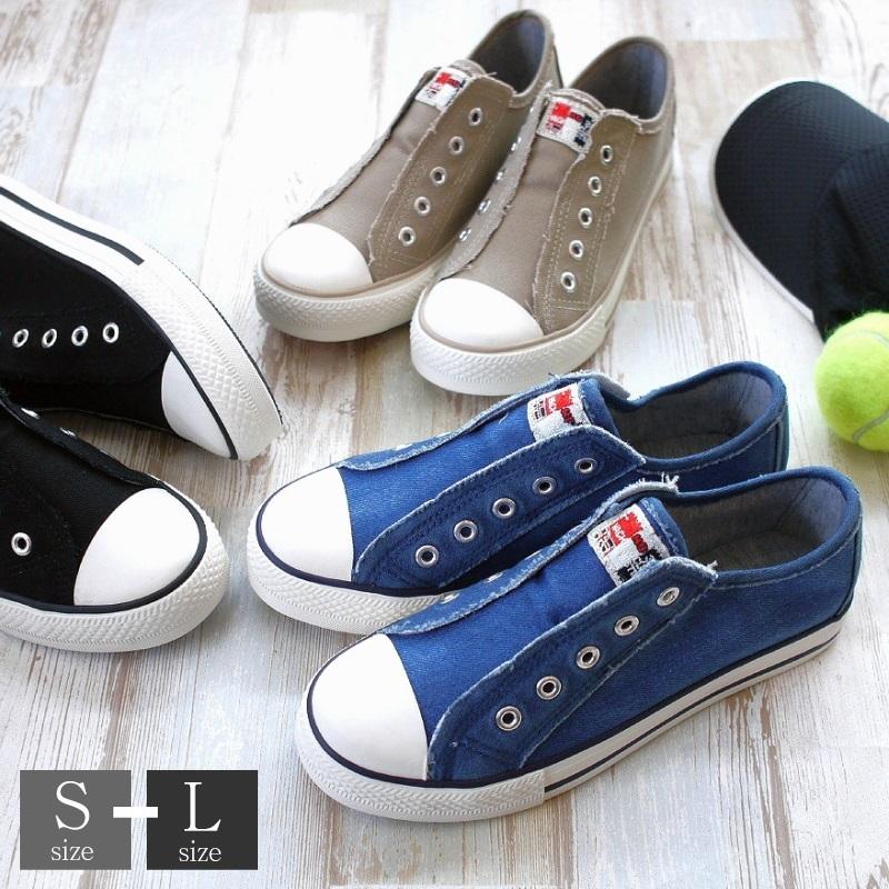 超目玉 スニーカー 靴 レディース ローカット 紐なしスリッポン 黒 デニム オーク ダメージ フラット 歩きやすい Aynaelda Com