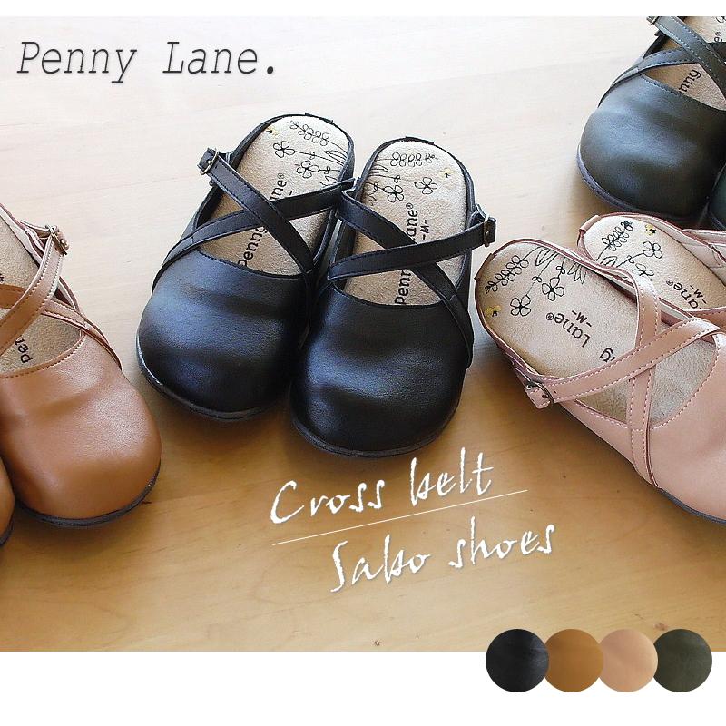 Penny Lane ペニーレーン クロッグサンダル 靴 レディース インヒール 黒 キャメル ピンク カーキー ラウンドトゥ ストラップ