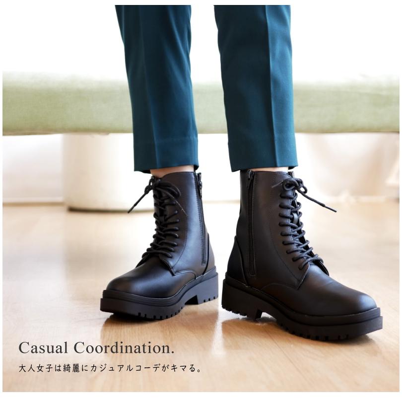 レースアップブーツ レディース 10ホール North Date ノースデート あったかブーツ ジップ 防滑ソール 歩きやすい 防寒　スパイクON/OFF付き 3E 抗菌 蓄熱保温材 レースアップブーツ レディース 10ホール North Date ノースデート