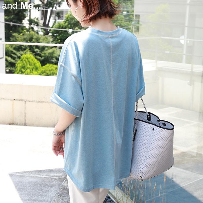 コットン オーバーサイズ 配色ステッチ Tシャツ レディース 半袖 クルーネック ヘムライン 春 夏 送料無料 メール便対応c M 4 And Me アンドミー 通販 Yahoo ショッピング