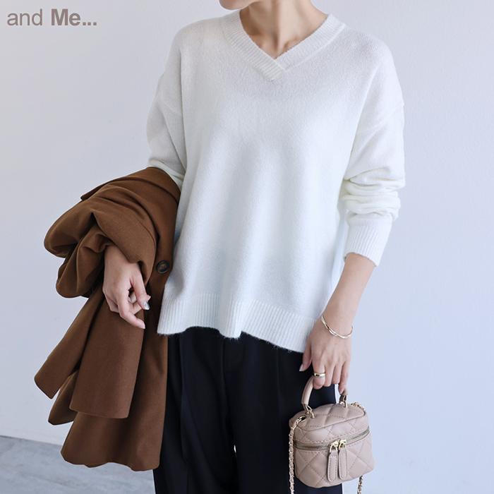 ニット セーター 長袖 サイドスリット トップス レディース Vネック ドロップショルダー 秋 宅配便a C 13 And Me アンドミー 通販 Yahoo ショッピング