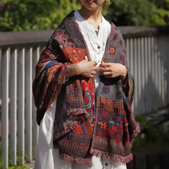 アーリー刺繍大判ストール 通販新品 レディース