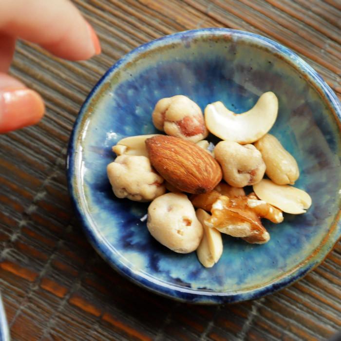 皿 小皿 豆皿 プレート 食器 瑠璃色 ブルー 円 日本製 益子焼 和食器
