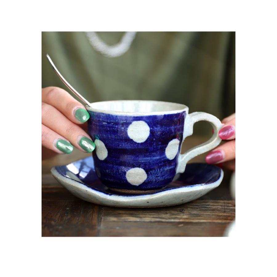 レトロドット陶器カップ＆ソーサー 日本製 コーヒー紅茶用 ・メール便