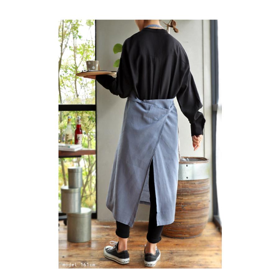綿麻ワークエプロン ロング丈 シンプル おしゃれ 無地・100ptメール便