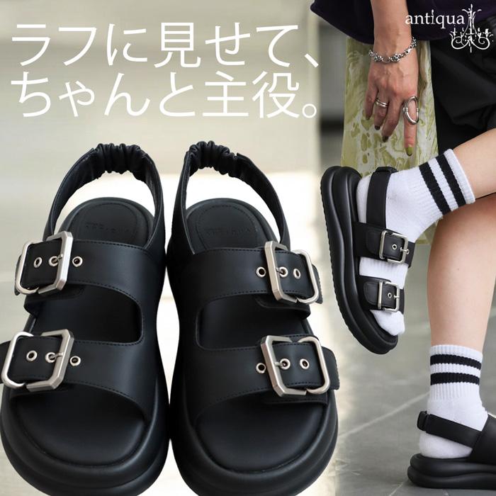 PЯADA ブラック サンダル 厚底 37 antiqua（アンティカ） マット合皮 厚底 サンダル レディース 靴