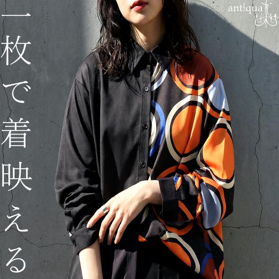 古着屋購入 Simple-Ease 長袖シャツ レディース　切替 0918 antiqua（アンティカ） アート柄 切替シャツ レディース 長袖 サークル