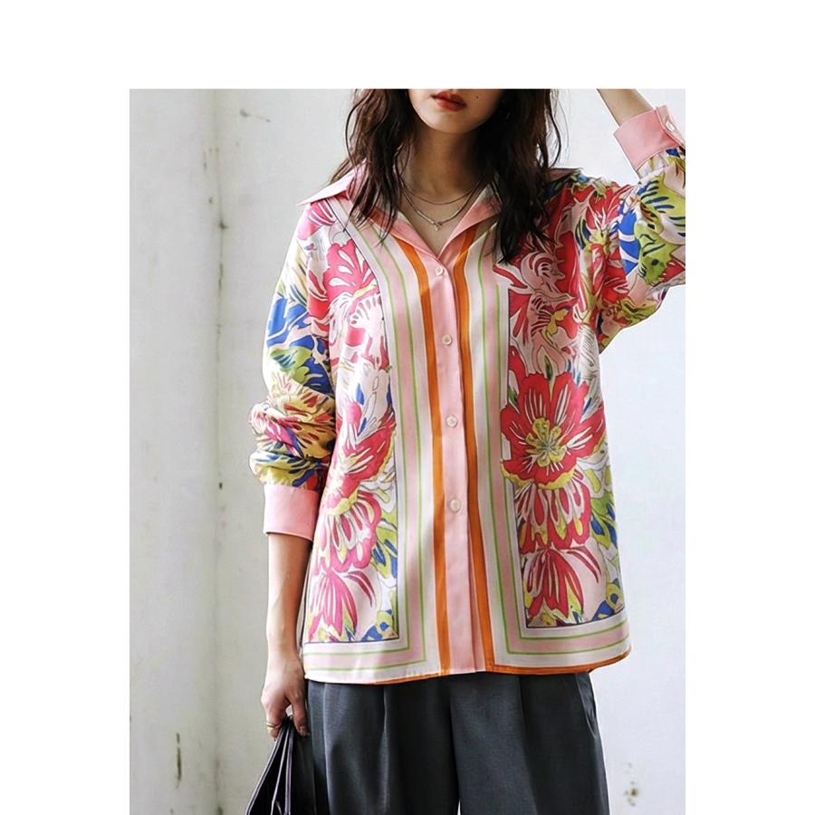 antiqua（アンティカ） 花柄 ストライプ シャツ レディース 長袖 