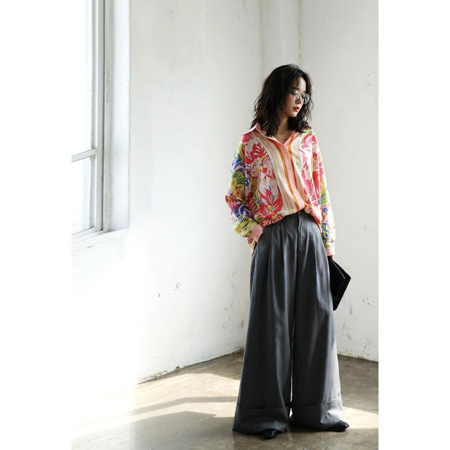 antiqua（アンティカ） 予約6月上旬納期 花柄 ストライプ シャツ
