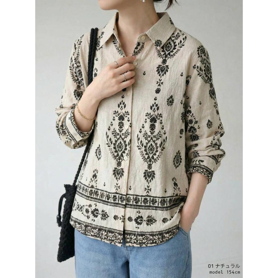 antiqua（アンティカ） オリエンタル柄 総柄シャツ ブラウス 長袖