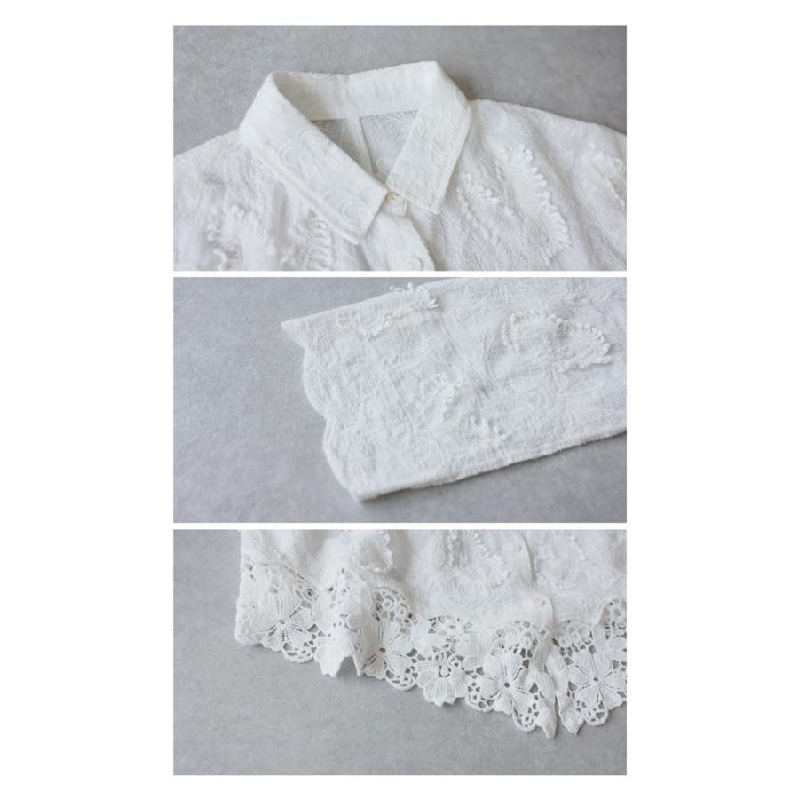 antiqua（アンティカ） ブラウス レディース 刺繍 レース 長袖 綿100