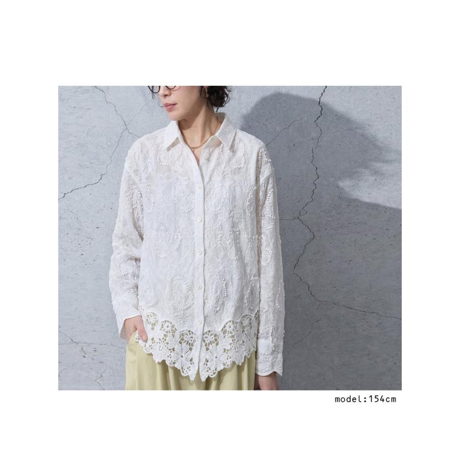 アルバロッサ インポートロッサ 麻＆綿 レース刺繍 ブラウス カーディガン antiqua（アンティカ） ブラウス レディース 刺繍 レース 長袖 綿100