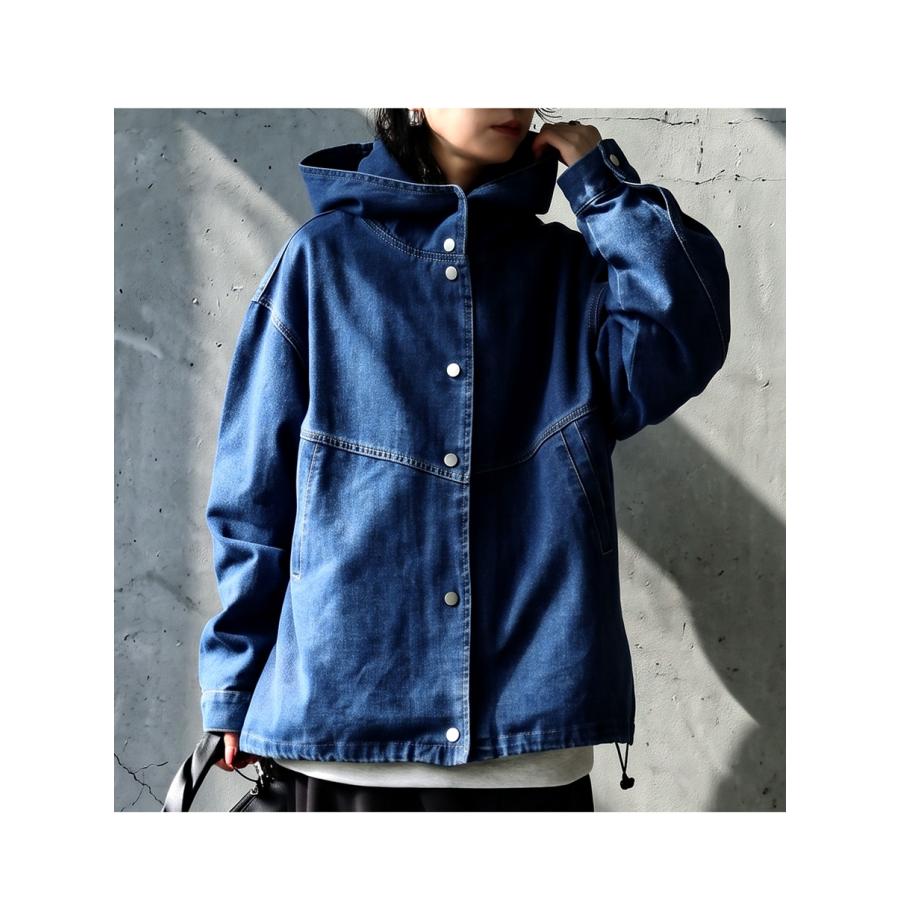 【ひとみ】コットンハウスアヤ　デニムジャケット　フード付き　インディゴ antiqua（アンティカ） デニム ジャケット レディース 長袖 フード付き